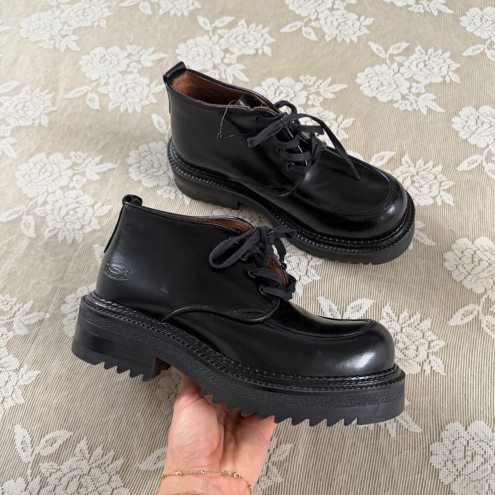 Vintage 90s Skechers Heartbreaker Black Leather Chunky Boots Size 7 / EU 40